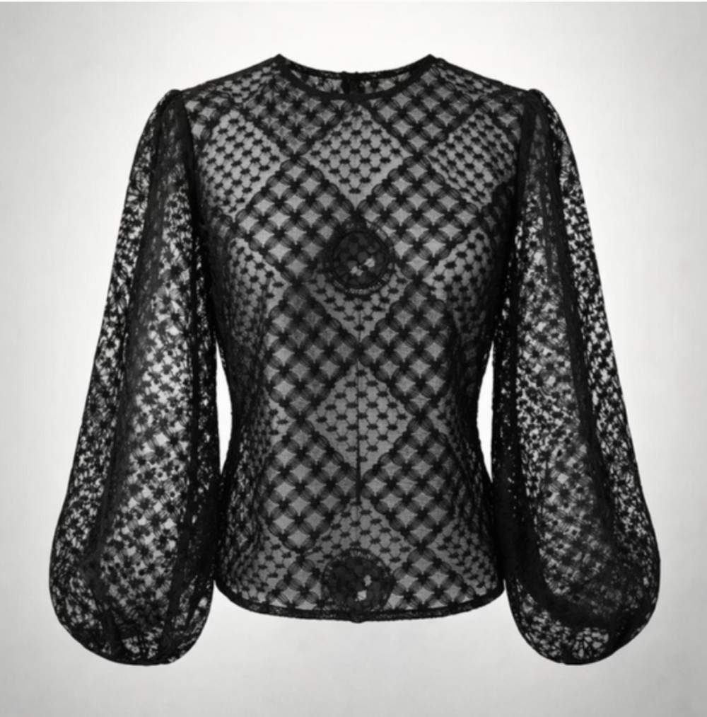 Love Bonito Studio NWT lace long sleeved top, tie back, black, semi sheer, XS